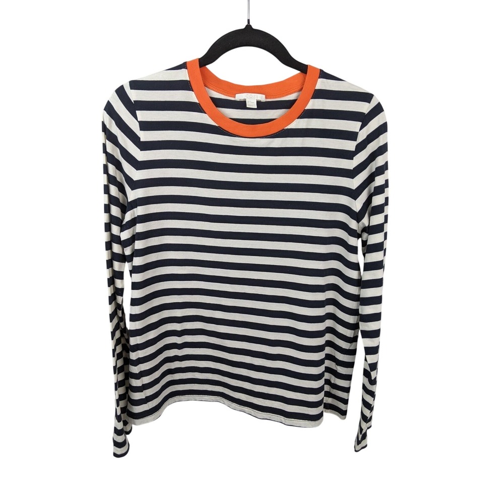 COS Women Striped Long Sleeve Ringer Tee Black Orange Crew Neck Size M